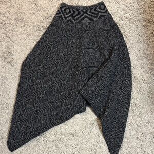 Gray Knit Poncho with Patterned Collar